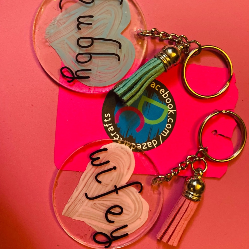 Hubby and wife keychain set handmade